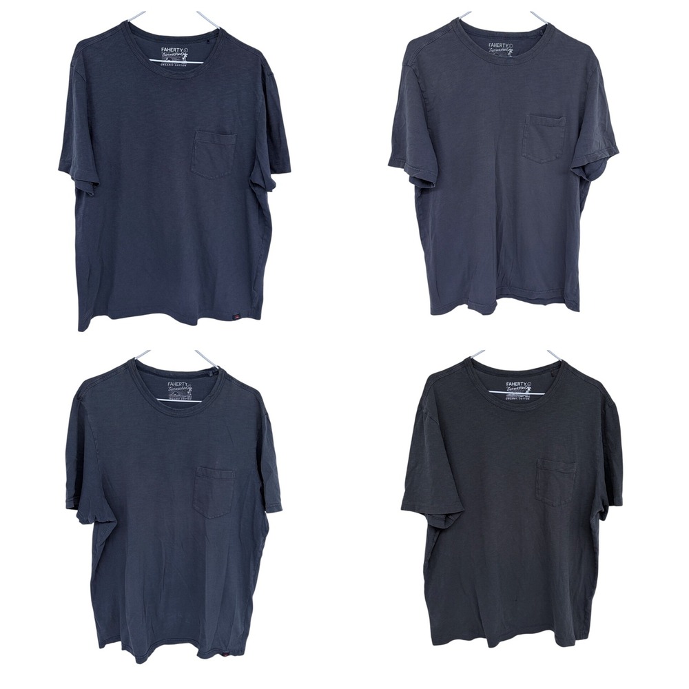 Lot of 4 Faherty Sunwashed Pocket T Shirts Large Blue Grey Casual Organic Cotton